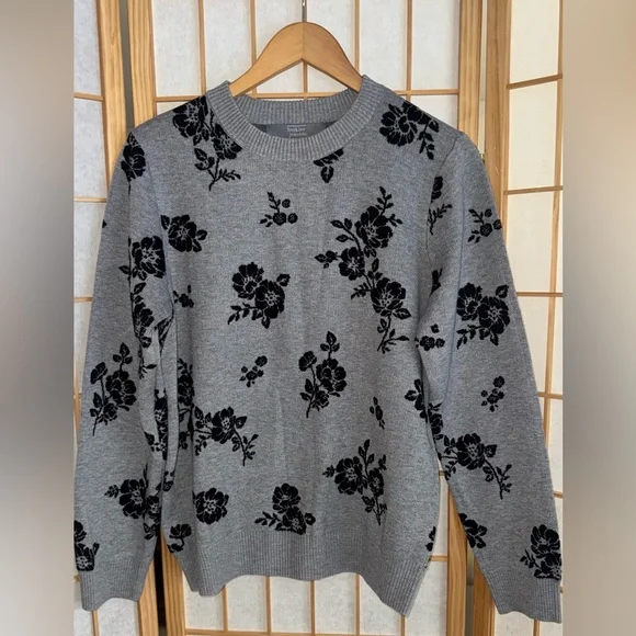 ◾ Black Floral Patterned Gray Sweater - size Large - Picture 5 of 16